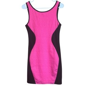 LA BREEZE Vintage 90s Pink Black Bodycon Club Mini Scoop Back Dress M